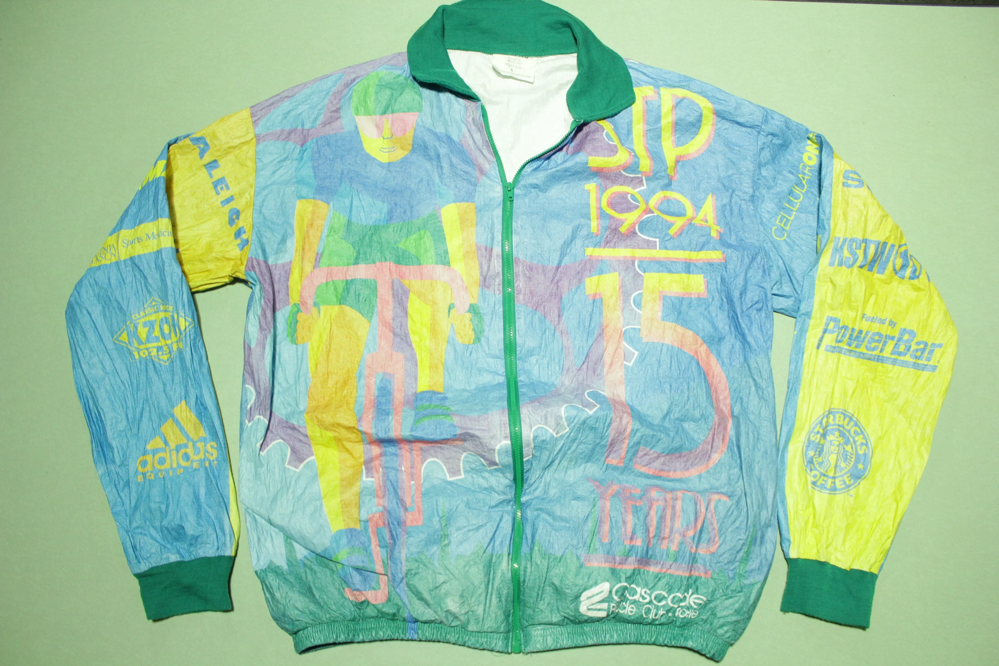 1994 STP Seattle Portland Starbucks 90's Adidas Tyvek Cycling Racing Bicycle Jacket