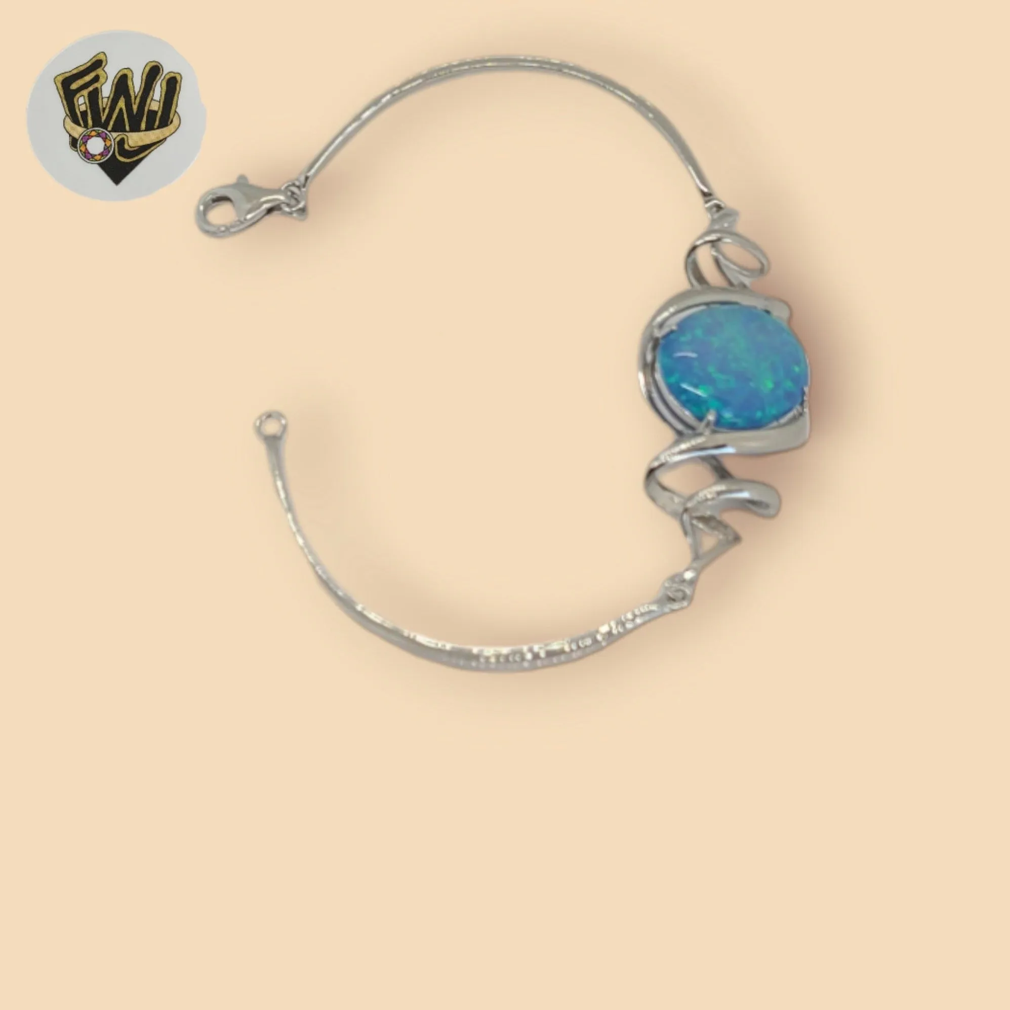 (2-0705) 925 Sterling Silver - Opal Stone Bangle Bracelet.