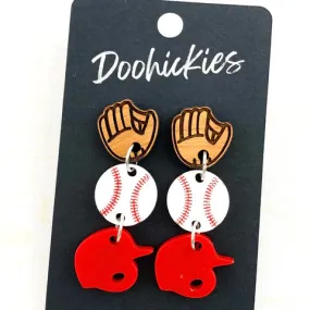 2 Custom Play Ball Trio Earrings - Red Earrings