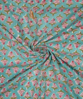 2.5m Aqua green handblock print cotton sanganeri kurta material