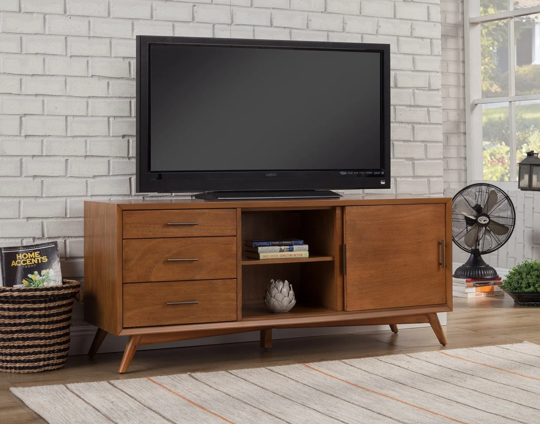 64 Brown TV Stand with Drawers and Sliding Door