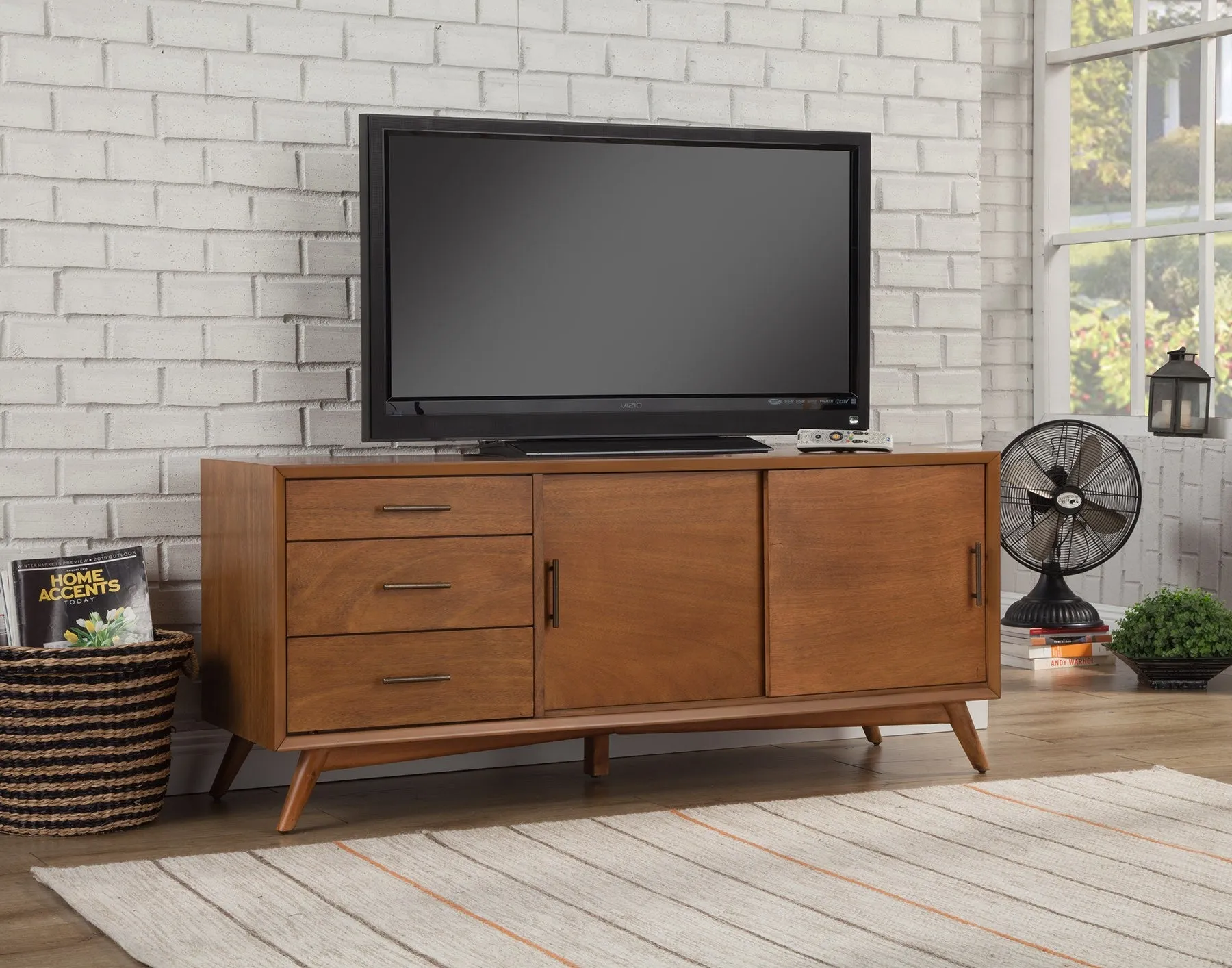 64 Brown TV Stand with Drawers and Sliding Door