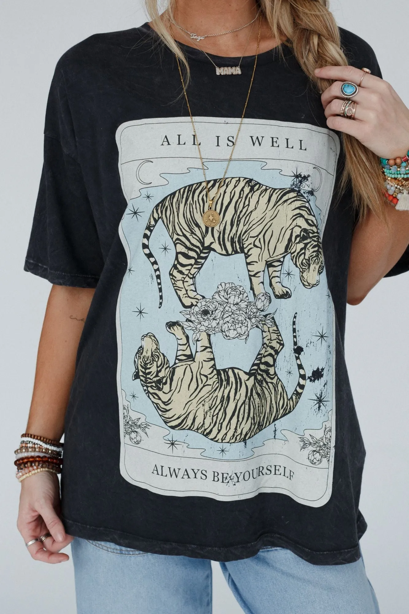 All Is Well Tiger Graphic Tee - Charcoal