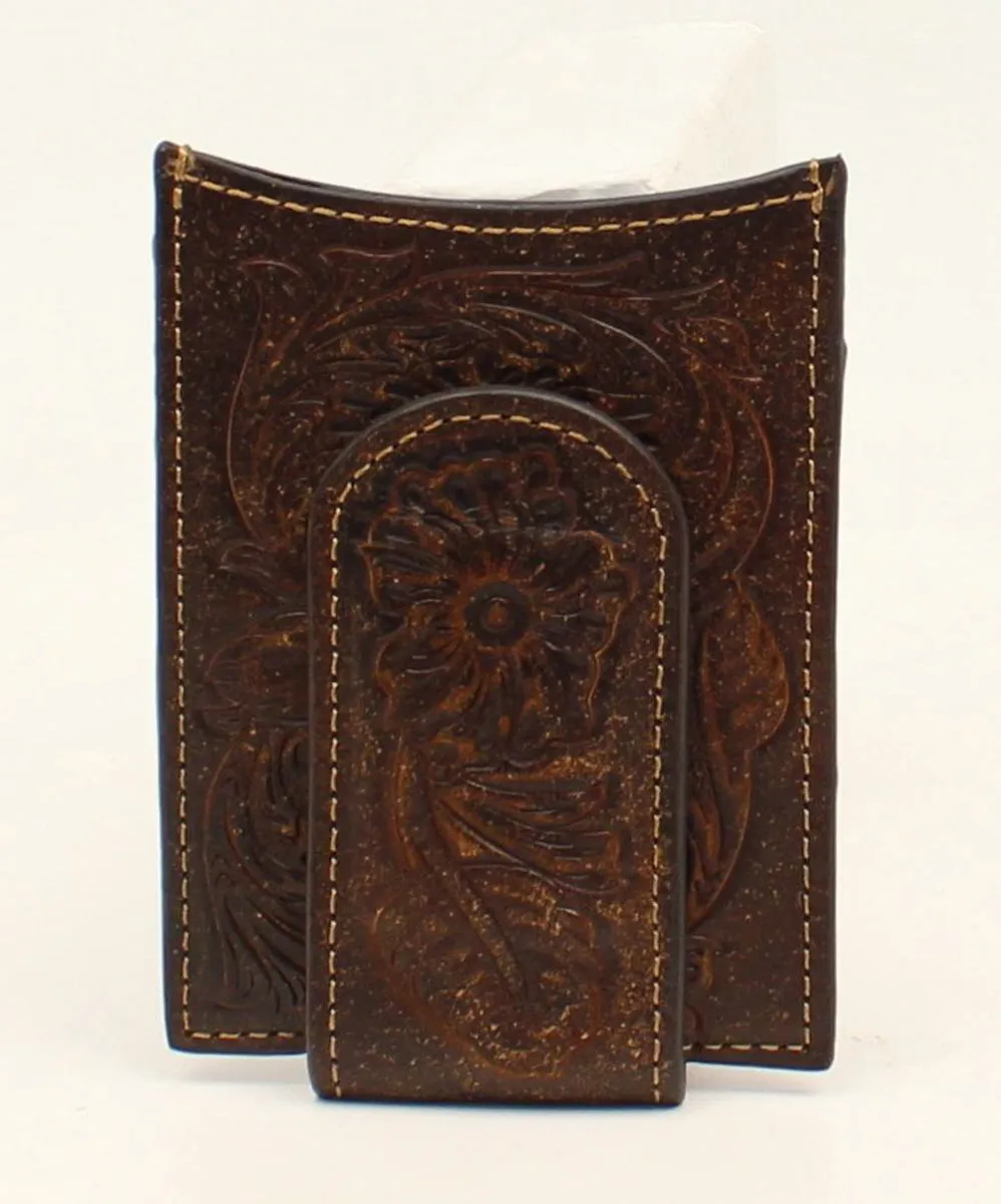 Ariat Tooled Dark Leather Embossed Money Clip