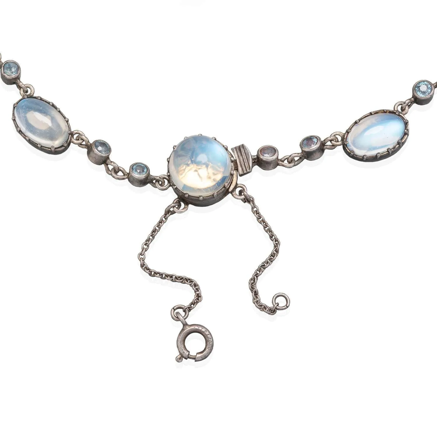 Arts & Crafts Sterling Moonstone Zircon Festoon Necklace