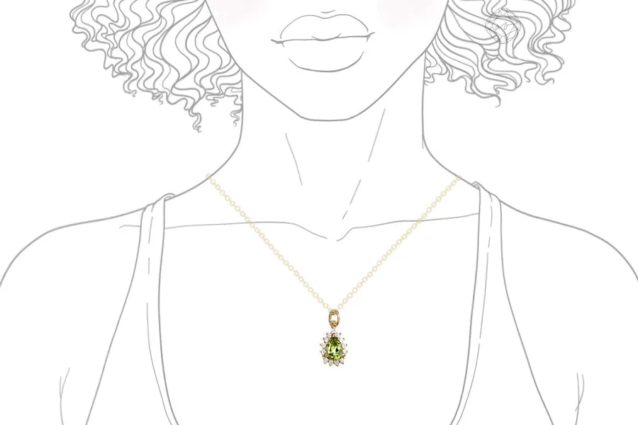 Aura Peridot Pear Halo Necklace