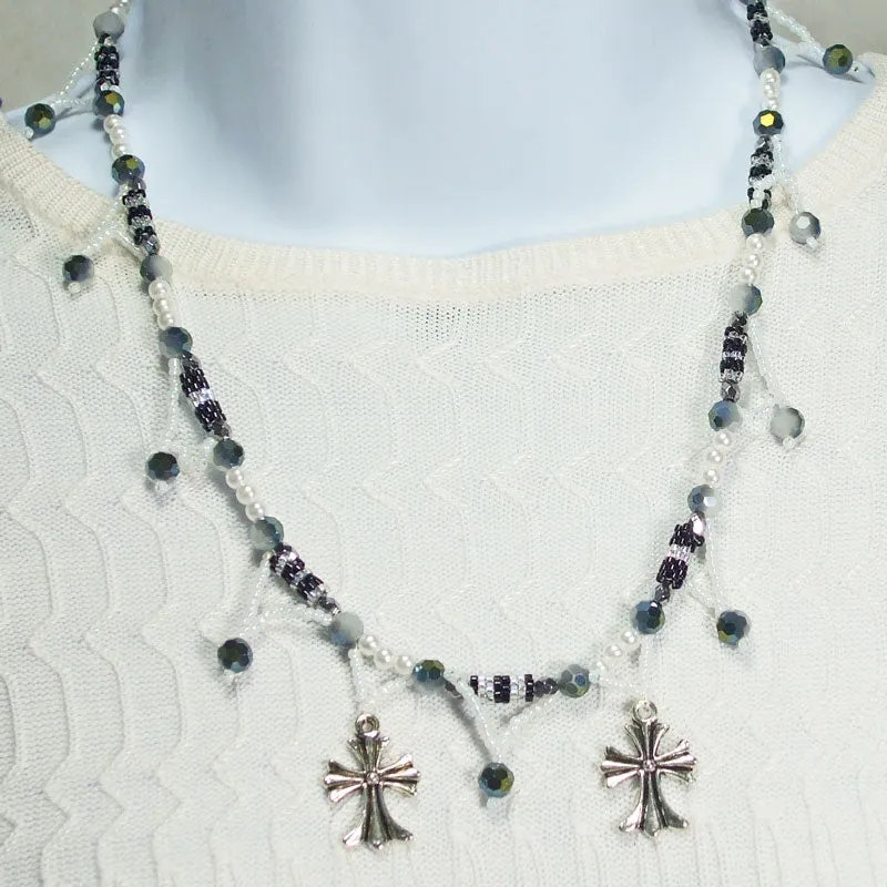 Bartola, Beaded Bead, Cross Dangle, Necklace