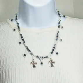 Bartola, Beaded Bead, Cross Dangle, Necklace