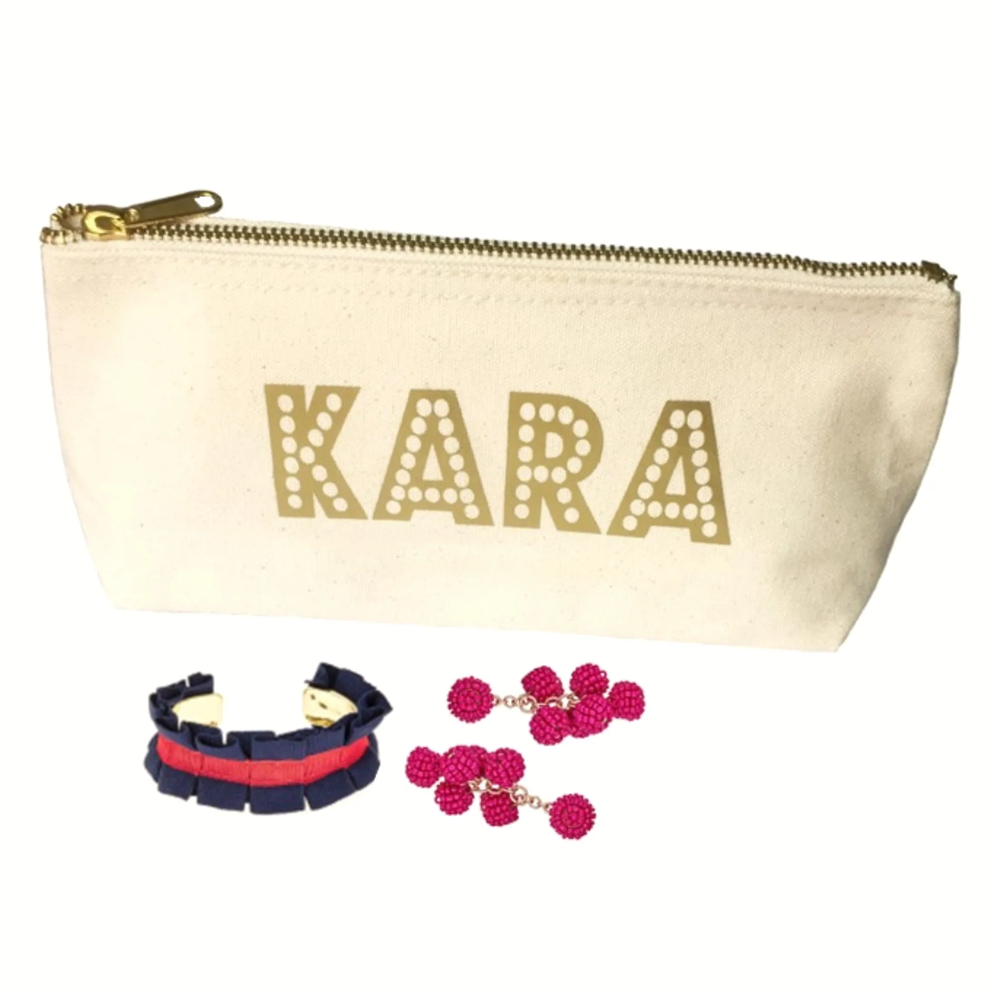 Bella Personalised Name Canvas Makeup Bag | Custom Name Pouch