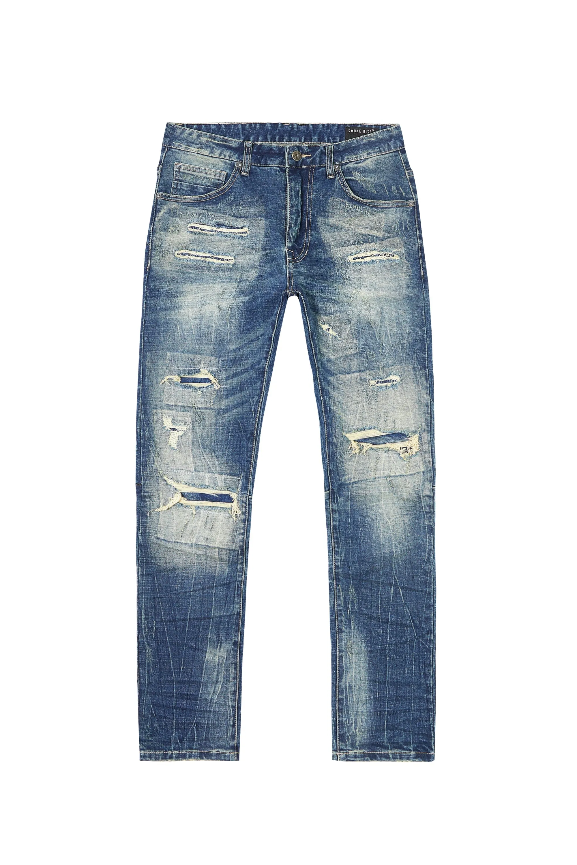 Big and Tall - Distressed Rip & Repair Denim Jeans - Westport Blue