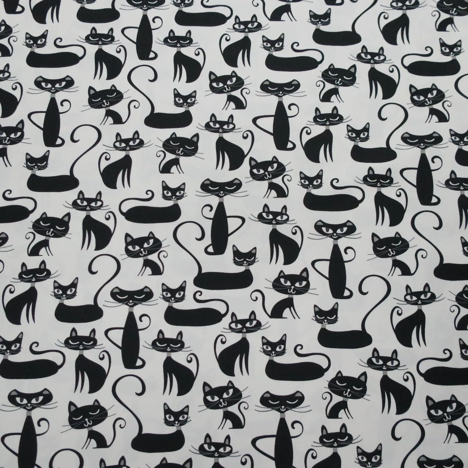 Black and White Whiskers and Tails Printed Cotton