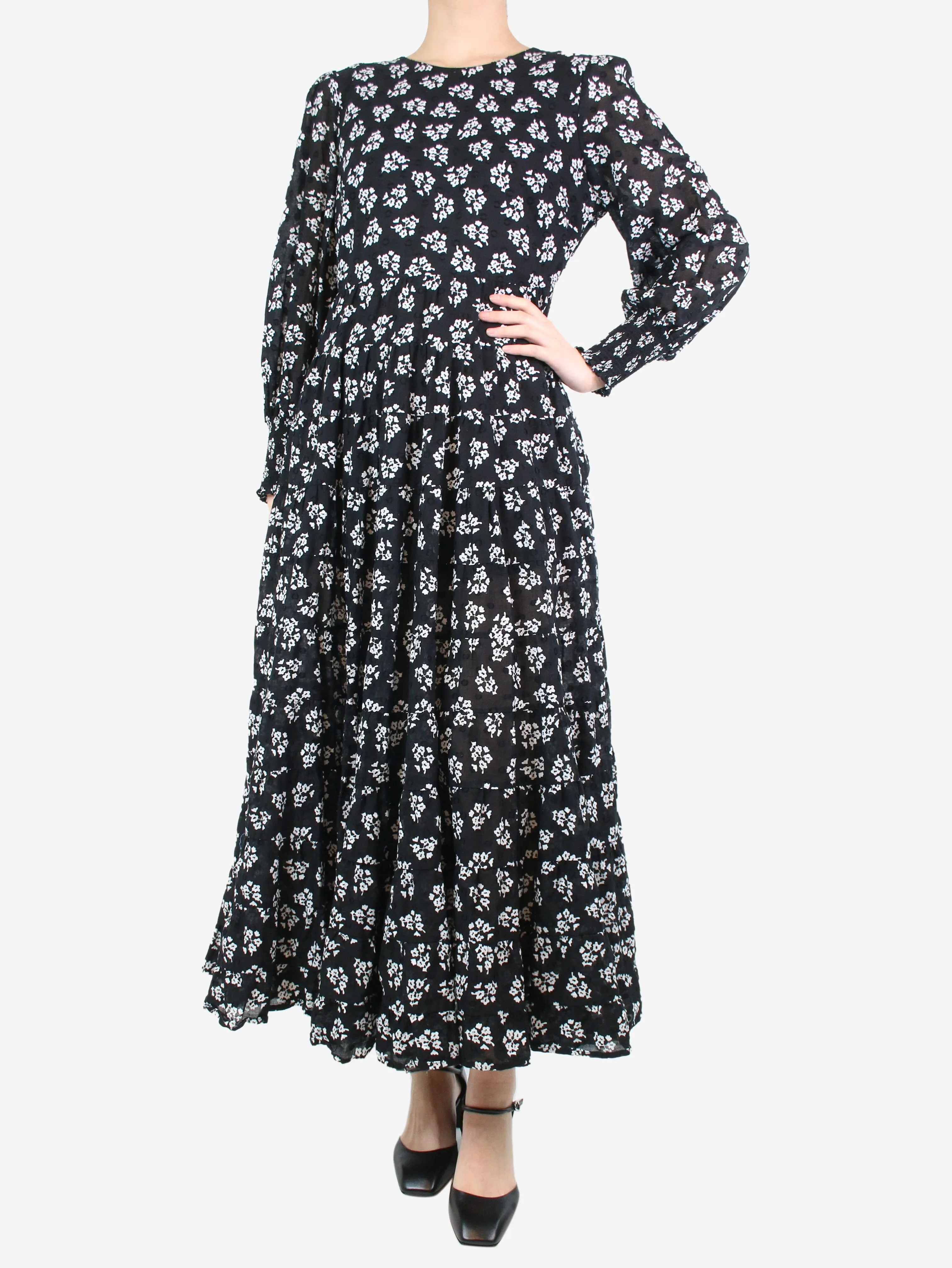 Black floral printed maxi dress - size M