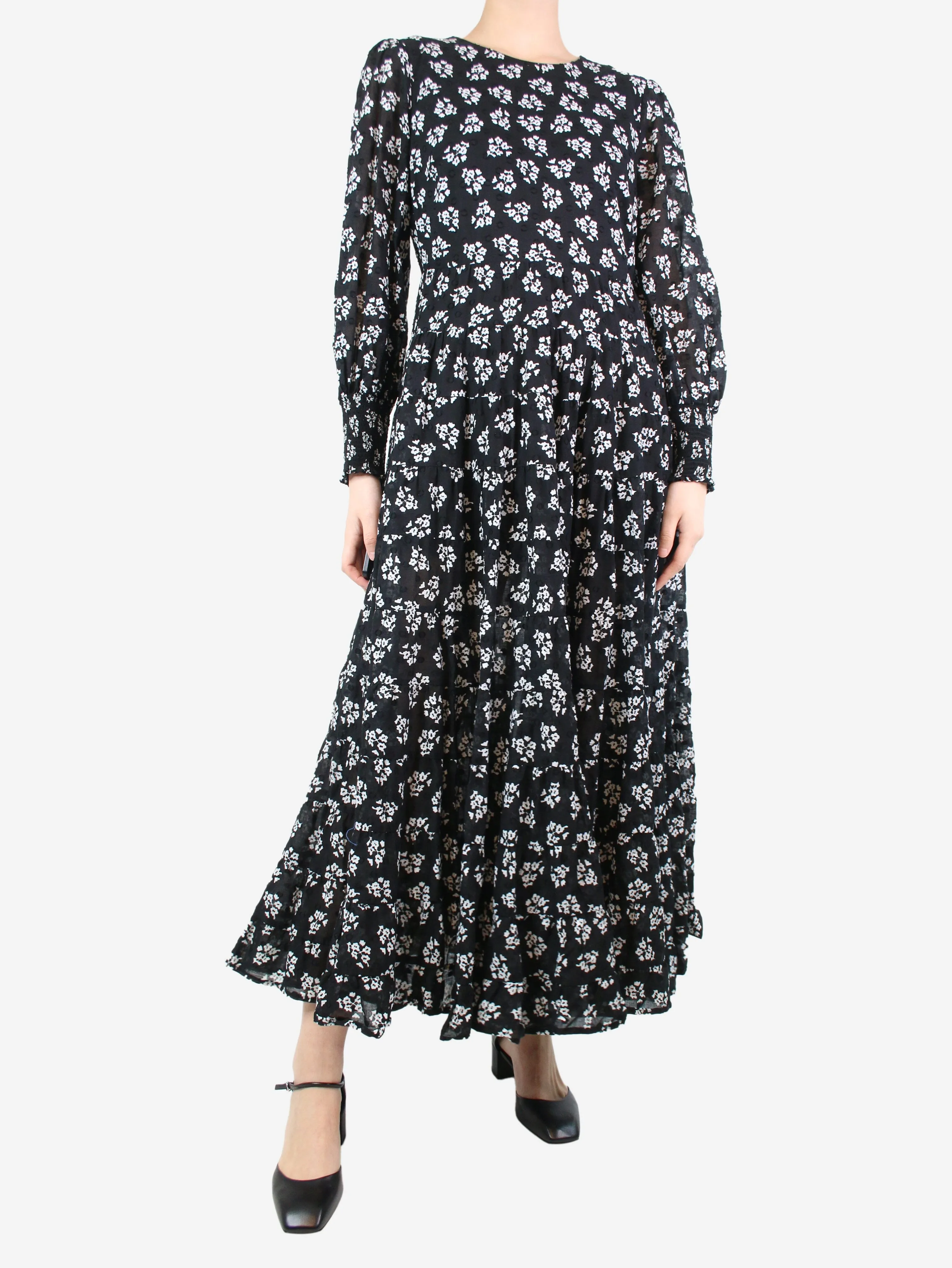 Black floral printed maxi dress - size M