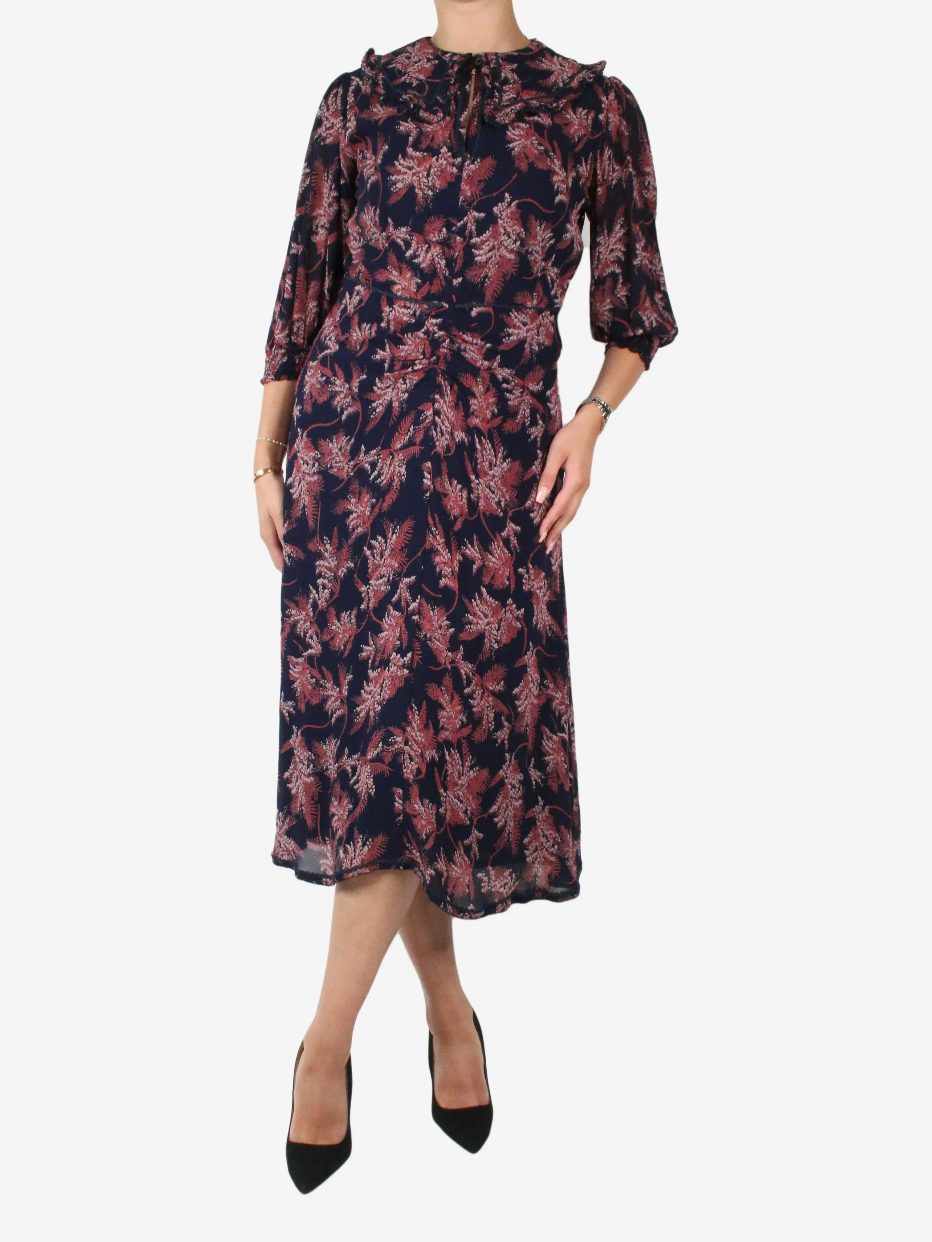 Blue floral printed dress - size UK 10