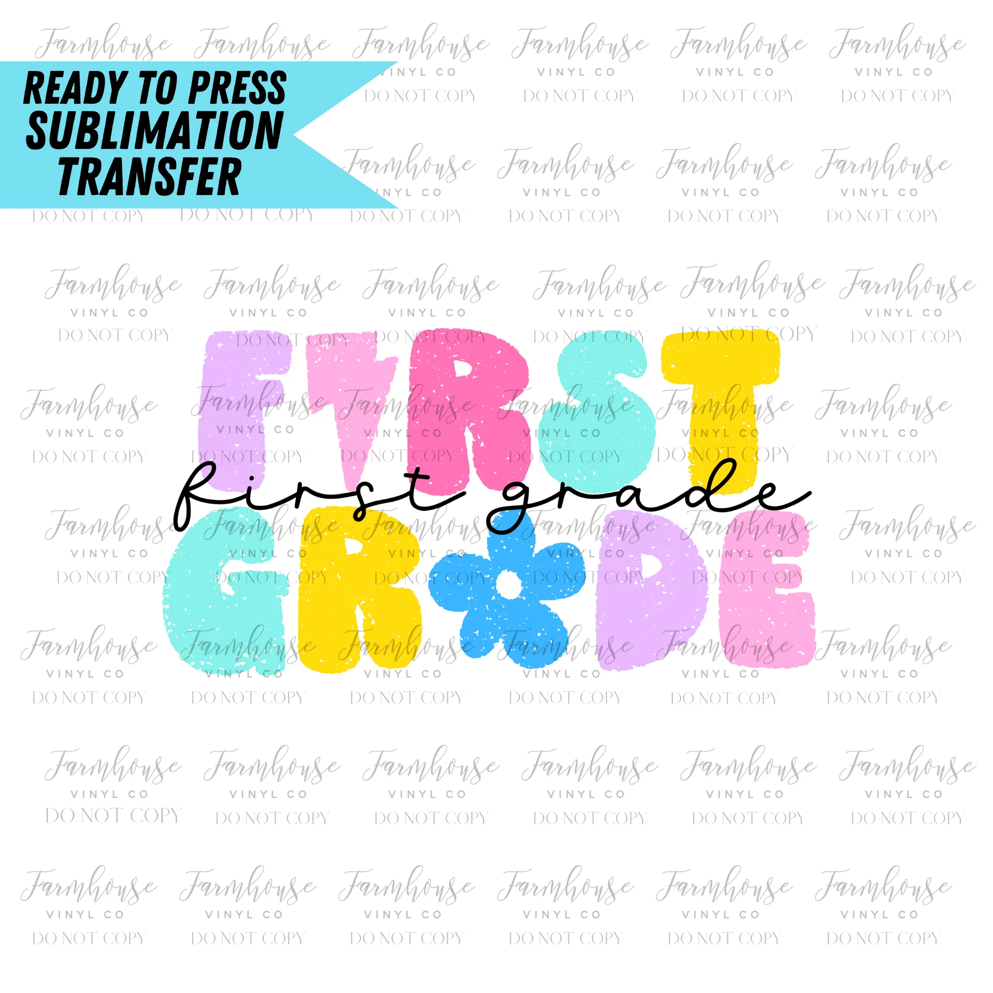 Bright Pastel Teacher And Grades Ready To Press Sublimation Transfer