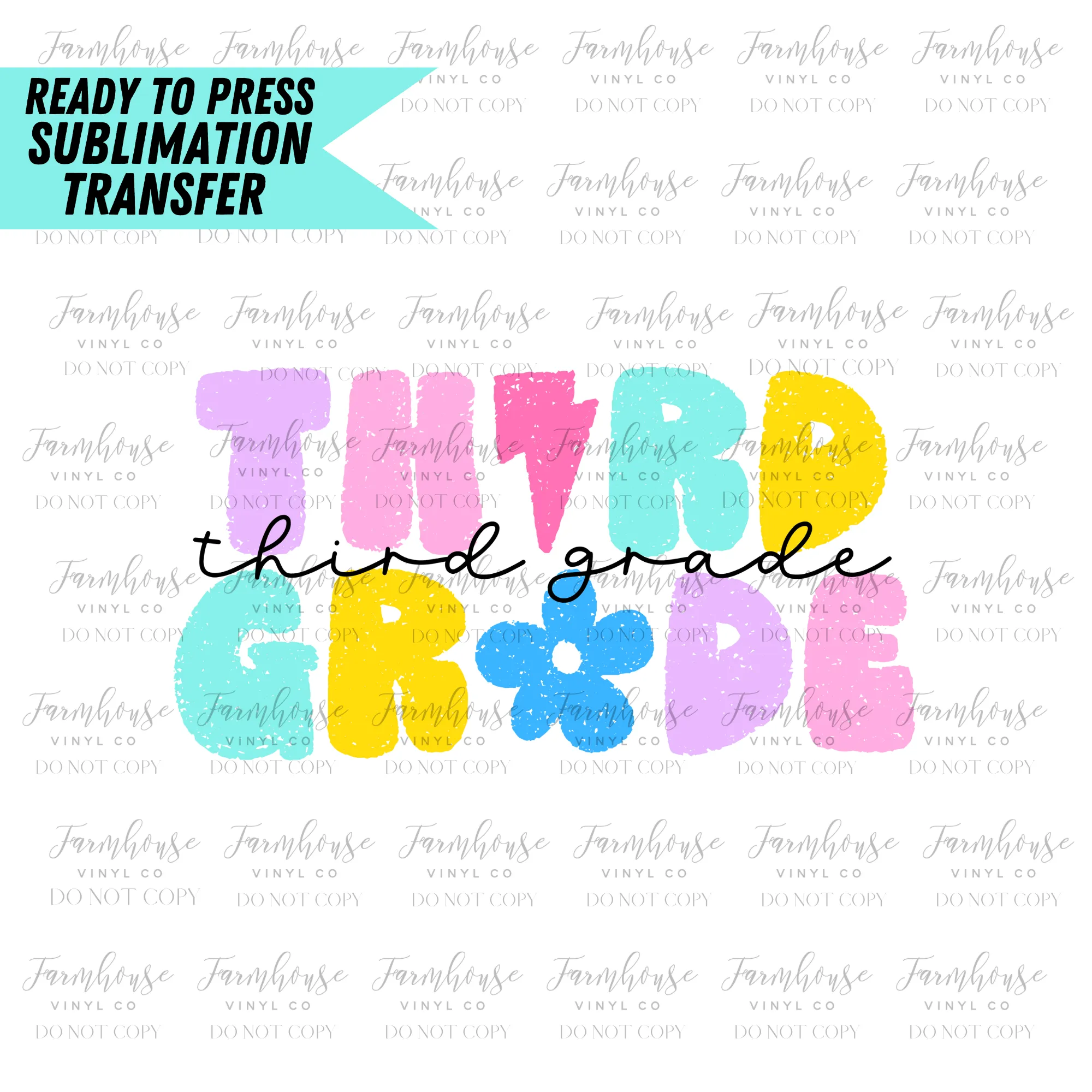 Bright Pastel Teacher And Grades Ready To Press Sublimation Transfer