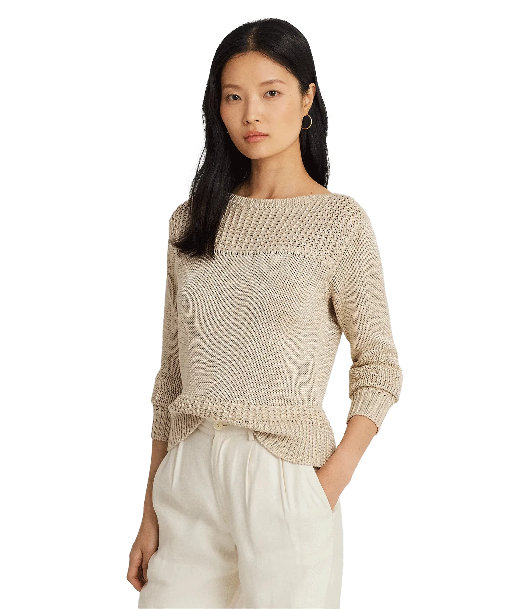 Cotton-Blend Boatneck Jumper - Beige