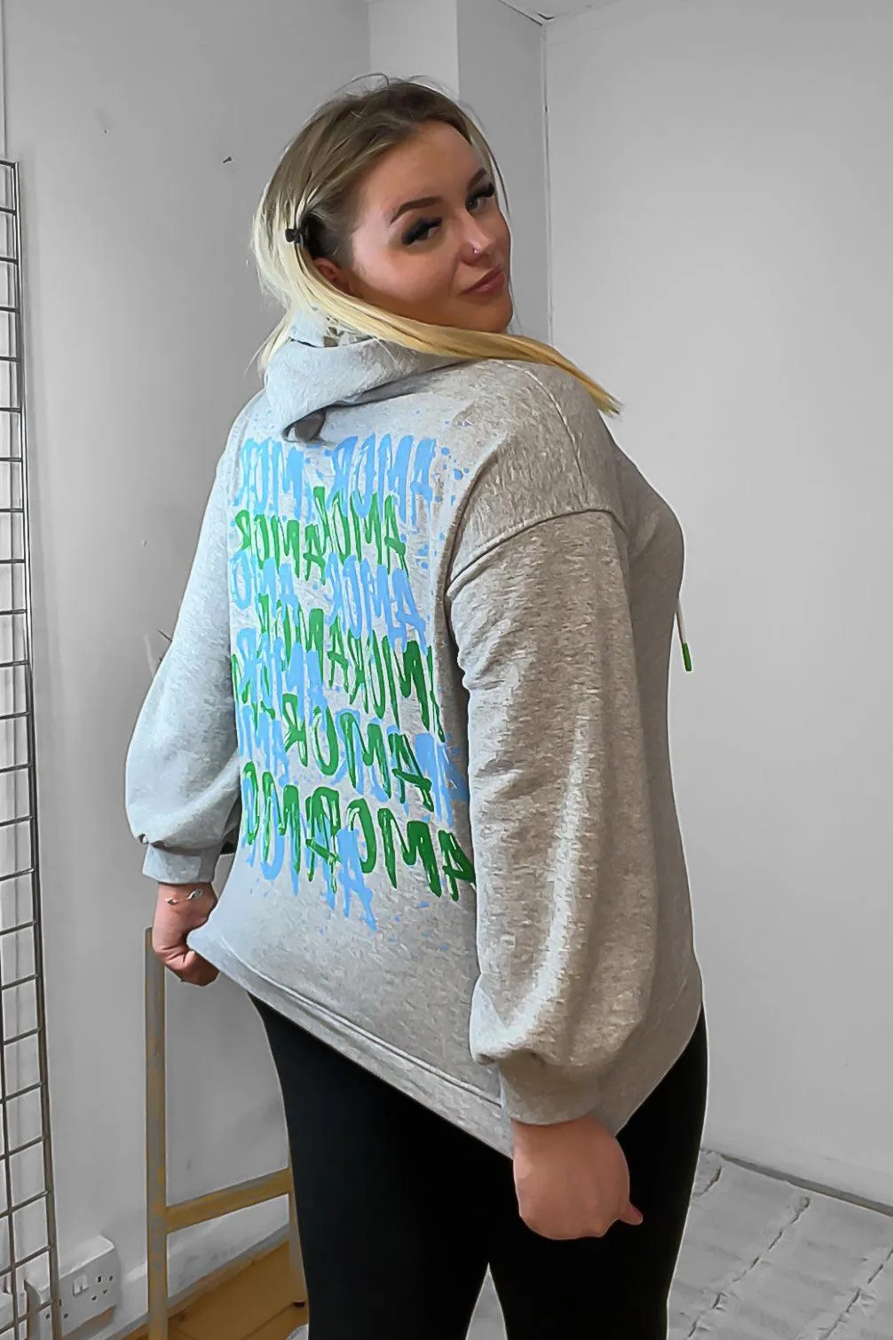 Cotton Blend Slogan Printed Back Hoodie