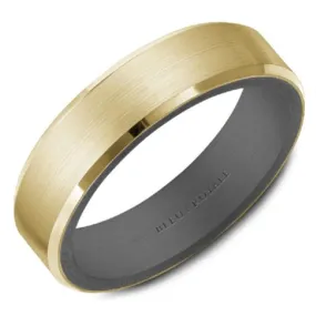 Crown Ring Bleu Royale Yellow Gold & Grey Tantalum 6mm Wedding Band