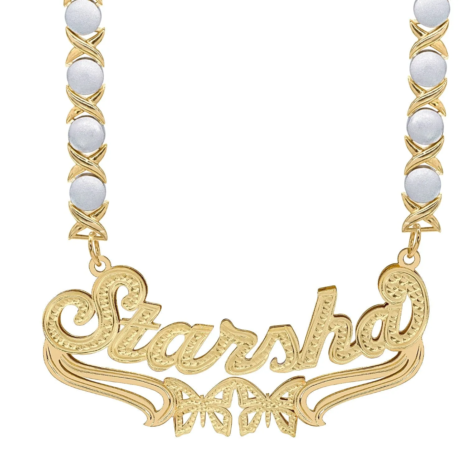 Custom Double Plated Name Necklace Starsha with Rhodium Xoxo Chain