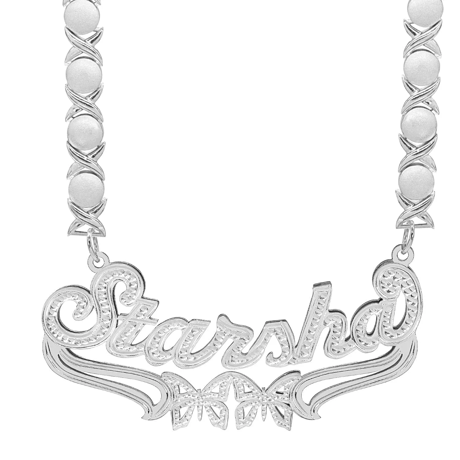 Custom Double Plated Name Necklace Starsha with Rhodium Xoxo Chain