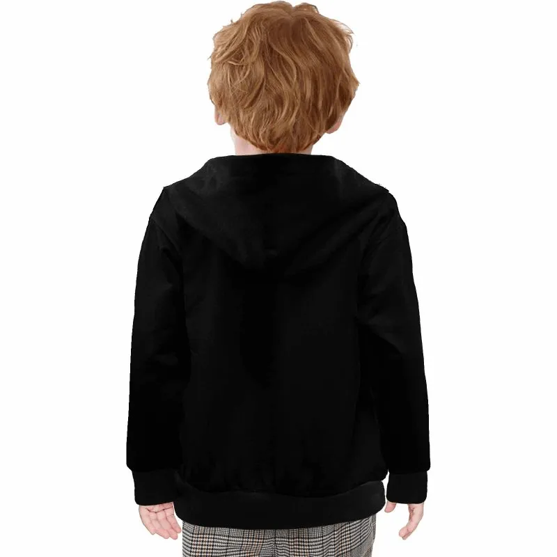 Custom Pet Face Black Kid's Long Sleeve Full Zip Hoodie for 2-15Y Personalized Hooded Loose Hoodie