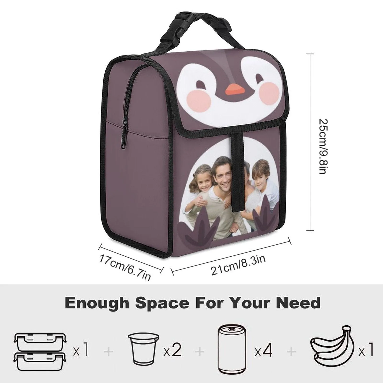 Custom Photo Penguin Camping Ice Pack Insulated Lunch Bag