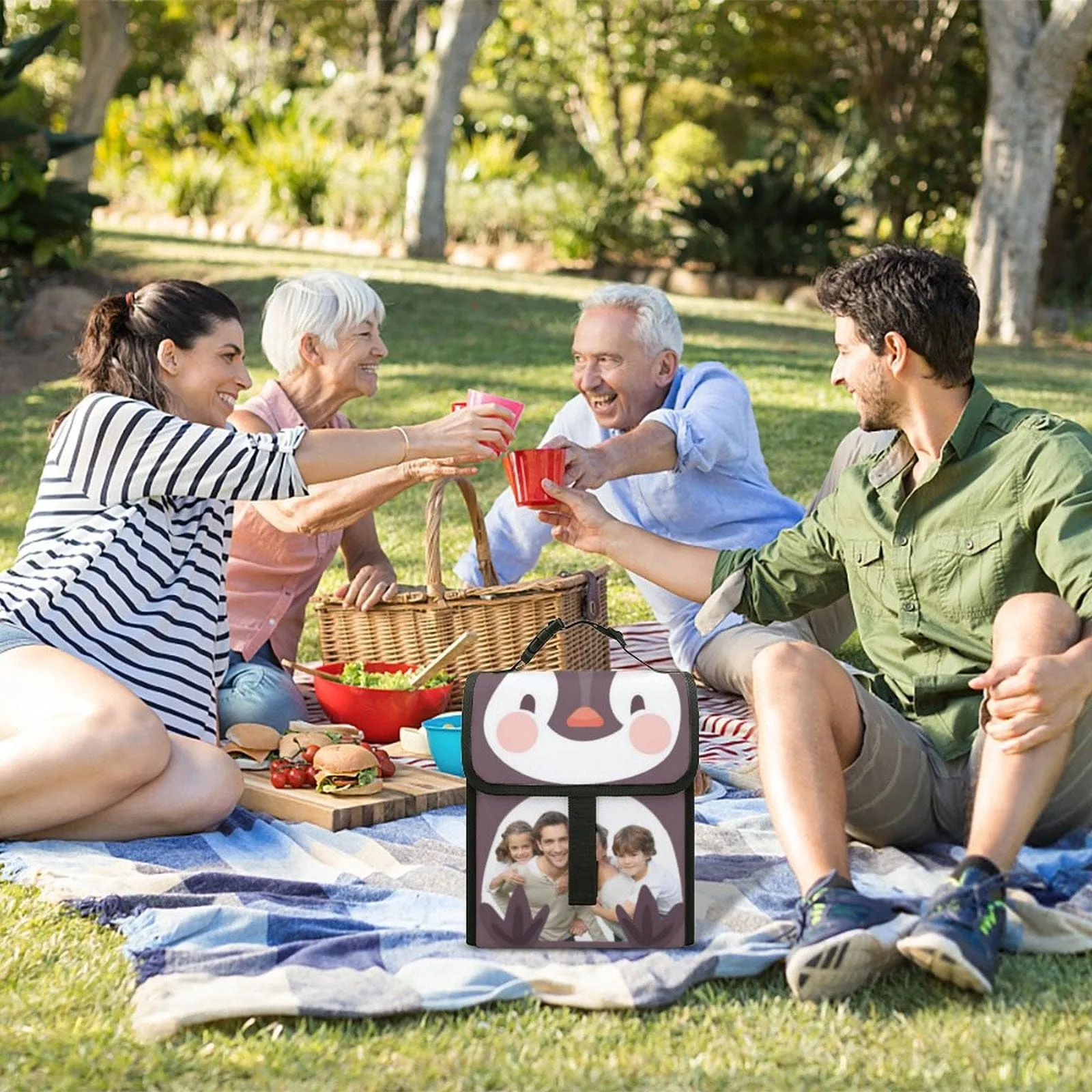 Custom Photo Penguin Camping Ice Pack Insulated Lunch Bag