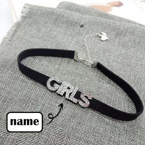 Custom Text Crystal Choker Plain Choker Personalized Name Necklace