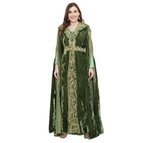 Designer Kaftan Bridal Gown in Henna Green Velvet