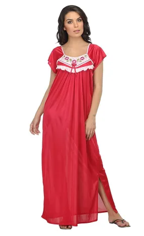 Designer mart Women's Satin Embroidery Nighty (Free Size)