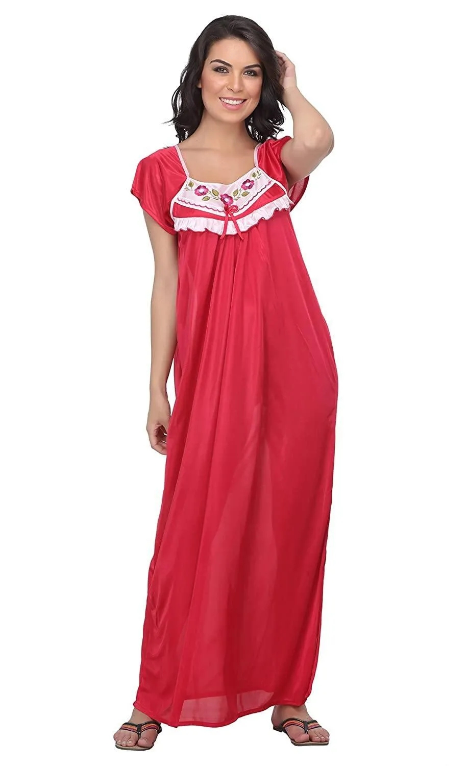 Designer mart Women's Satin Embroidery Nighty (Free Size)