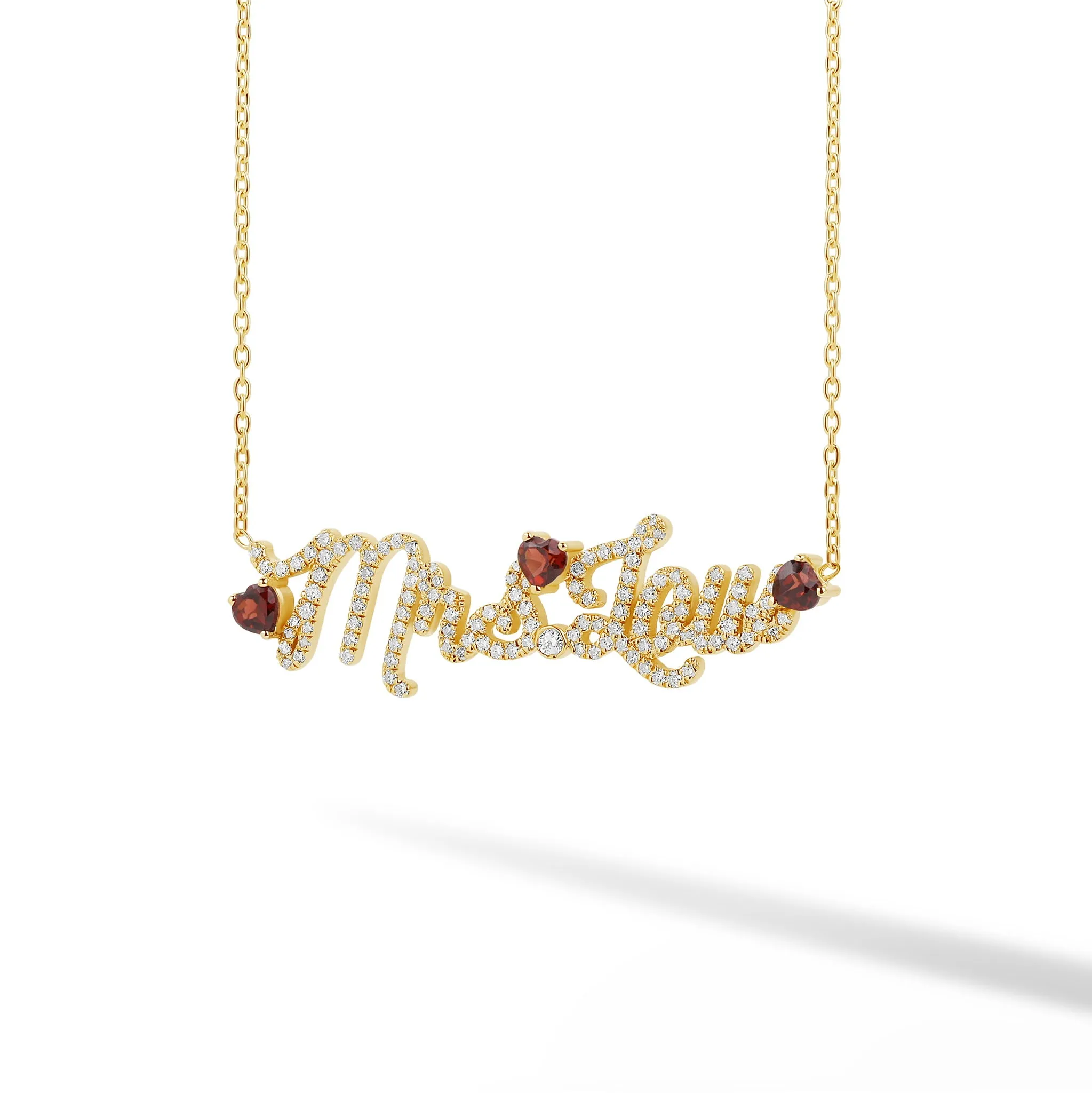 Diamond Pave Custom Name Necklace with Floating Heart Birthstone