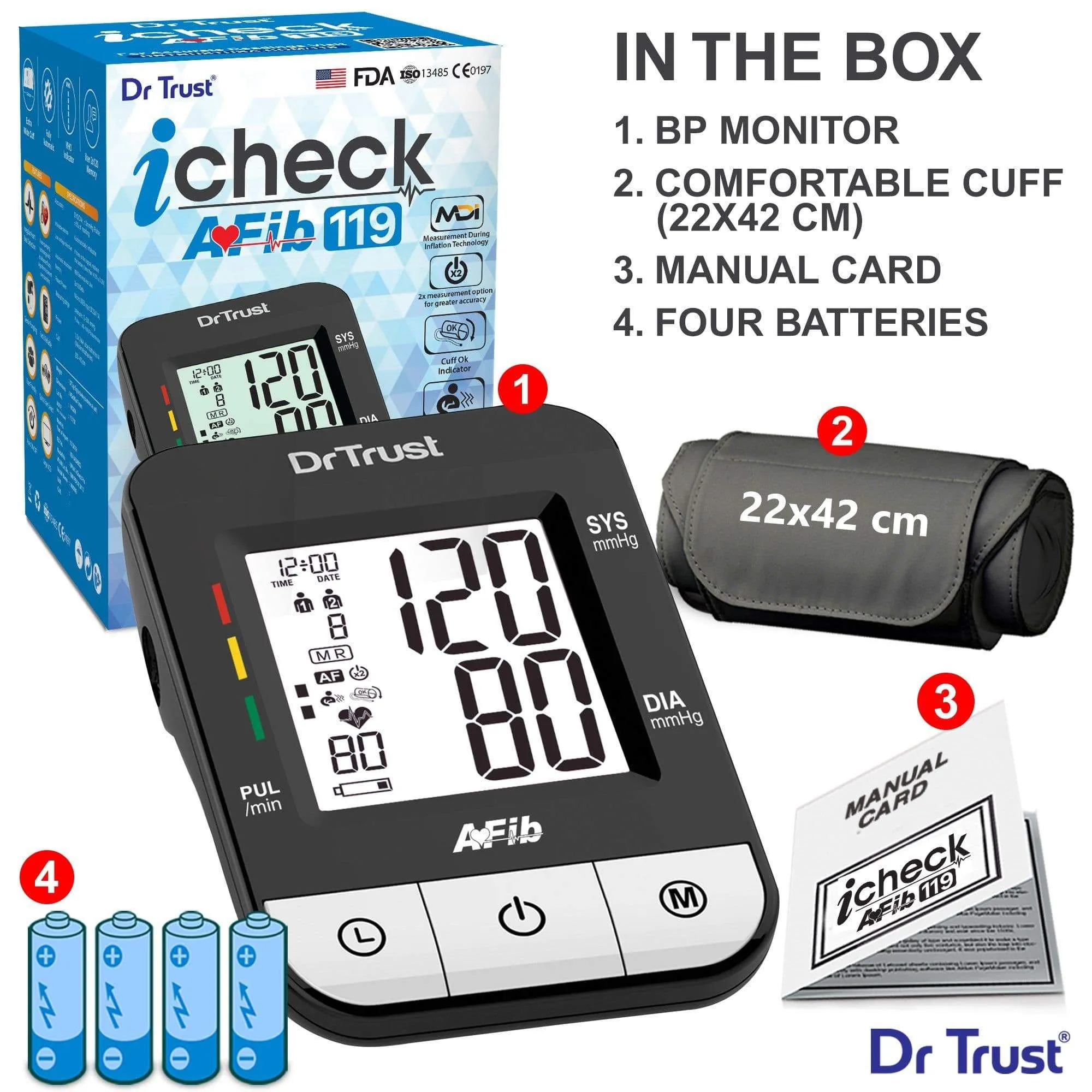 Dr Trust USA Afib iCheck BP Monitor Blood Pressure Machine BP Testing 119