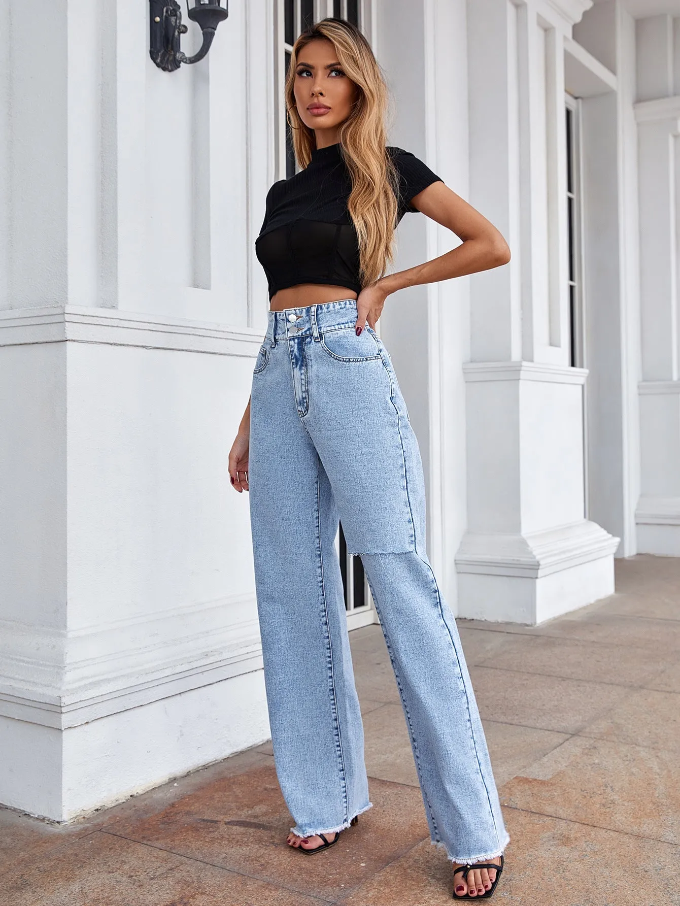 DressBetty - Hole Loose High Waist Jeans