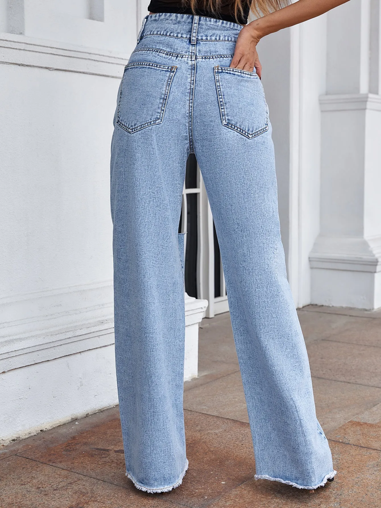 DressBetty - Hole Loose High Waist Jeans