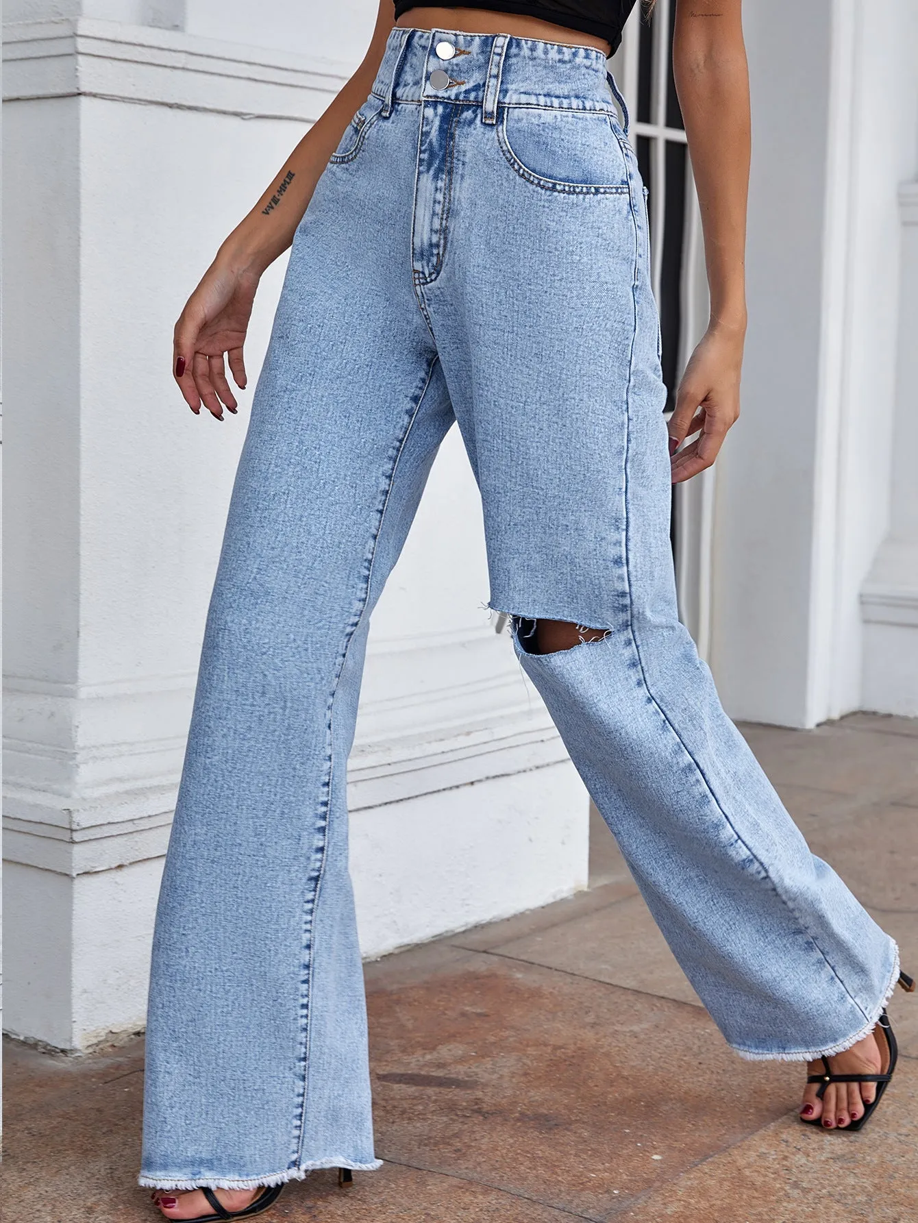 DressBetty - Hole Loose High Waist Jeans