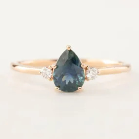 Emilie Ring - 0.90ct Pear Teal Montana Sapphire, 14k Rose Gold (One of a kind)