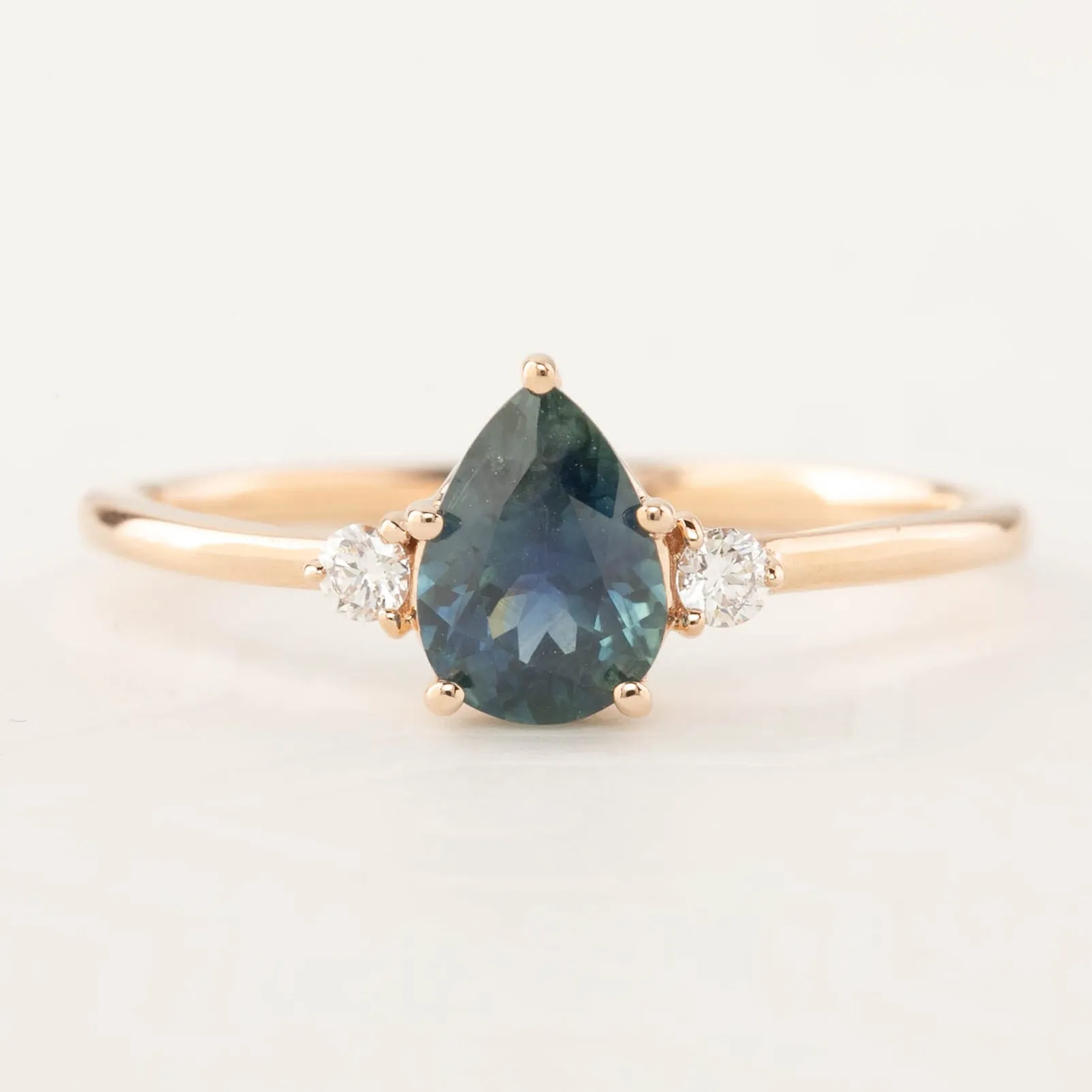 Emilie Ring - 0.90ct Pear Teal Montana Sapphire, 14k Rose Gold (One of a kind)