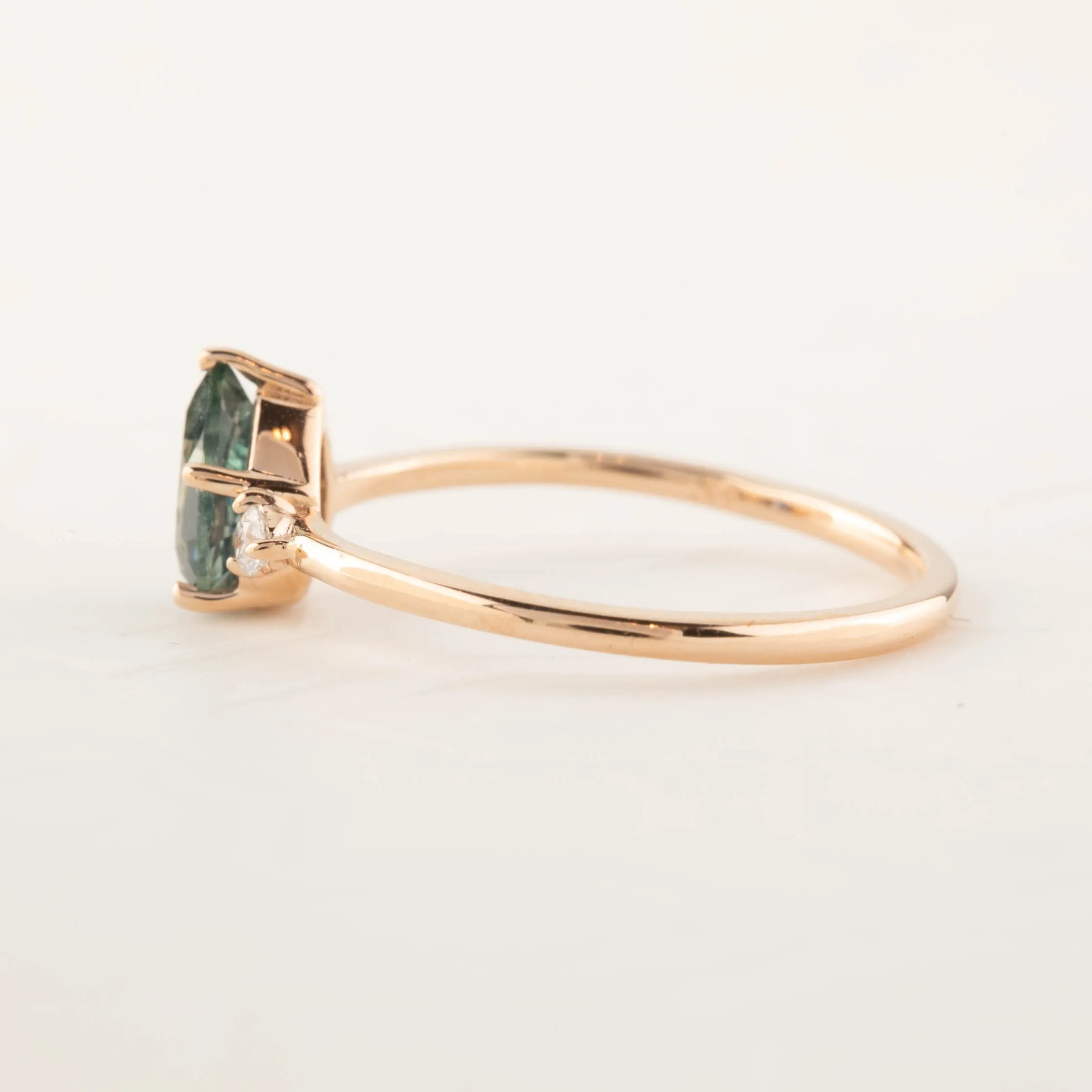 Emilie Ring - 0.90ct Pear Teal Montana Sapphire, 14k Rose Gold (One of a kind)