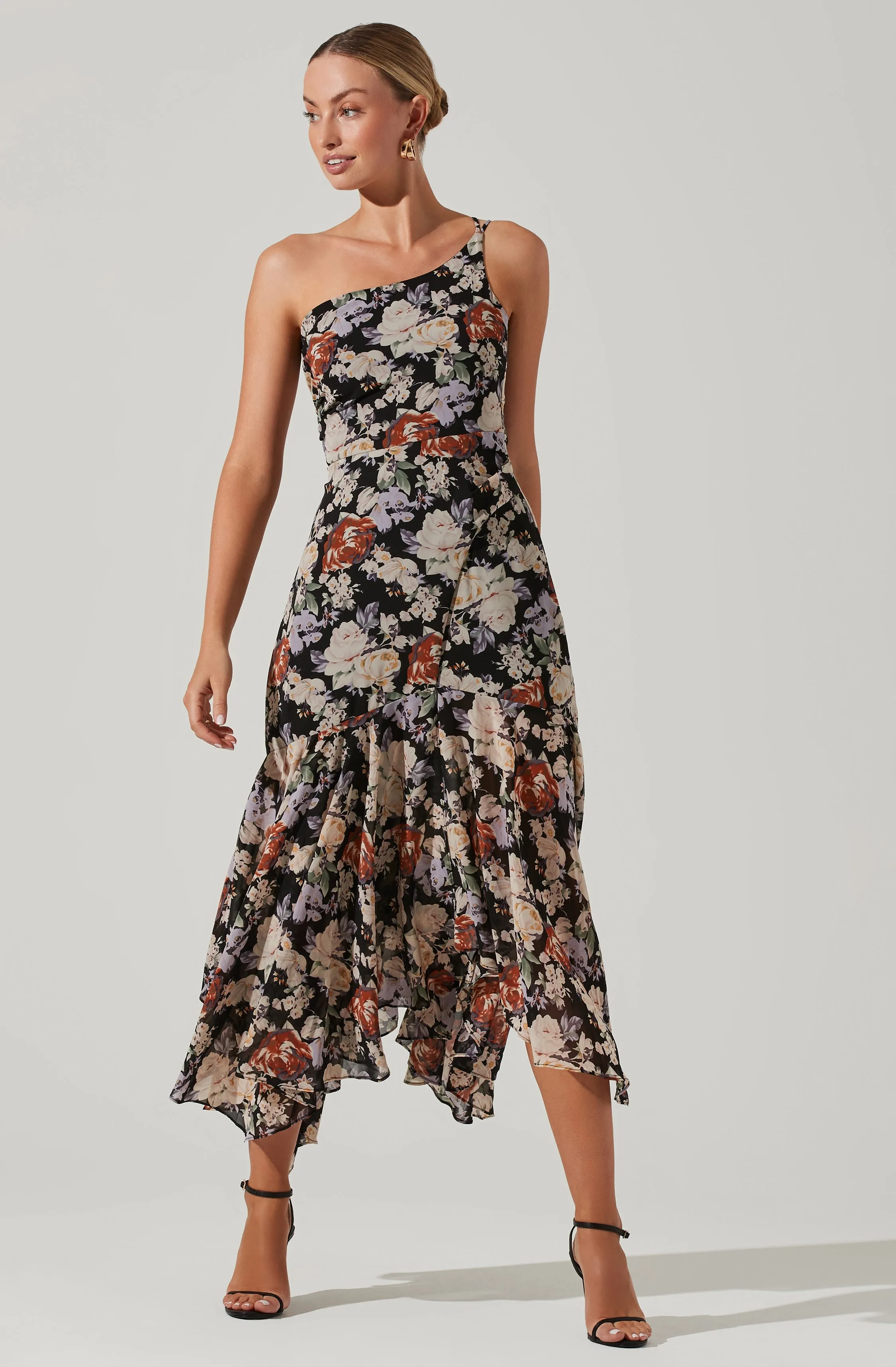 Emmylou Floral One Shoulder Midi Dress