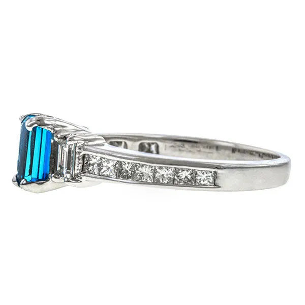 Estate Blue Topaz & Diamond Ring