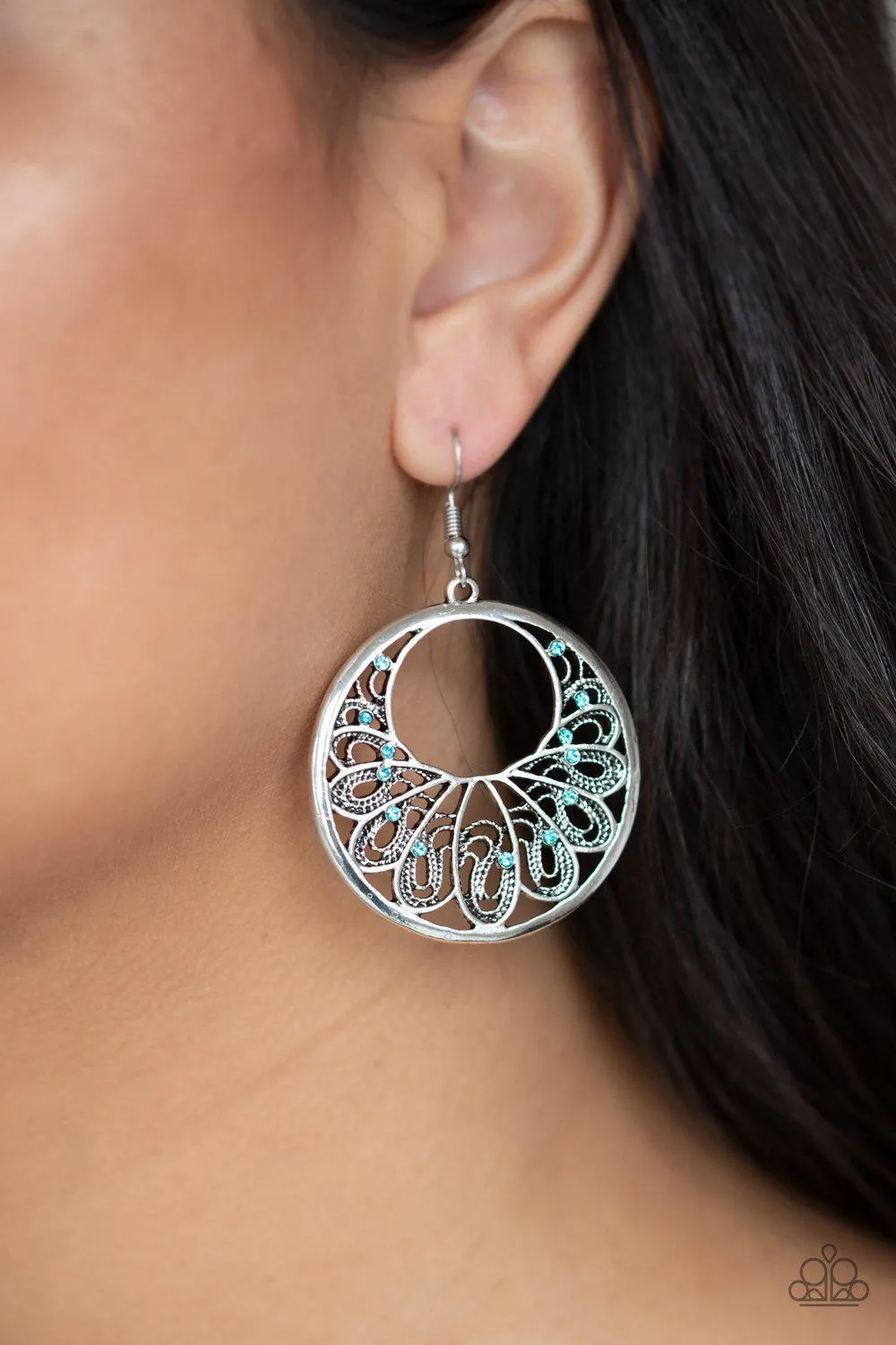 Fancy That Blue and Silver Filigree Earrings - Paparazzi Accessories