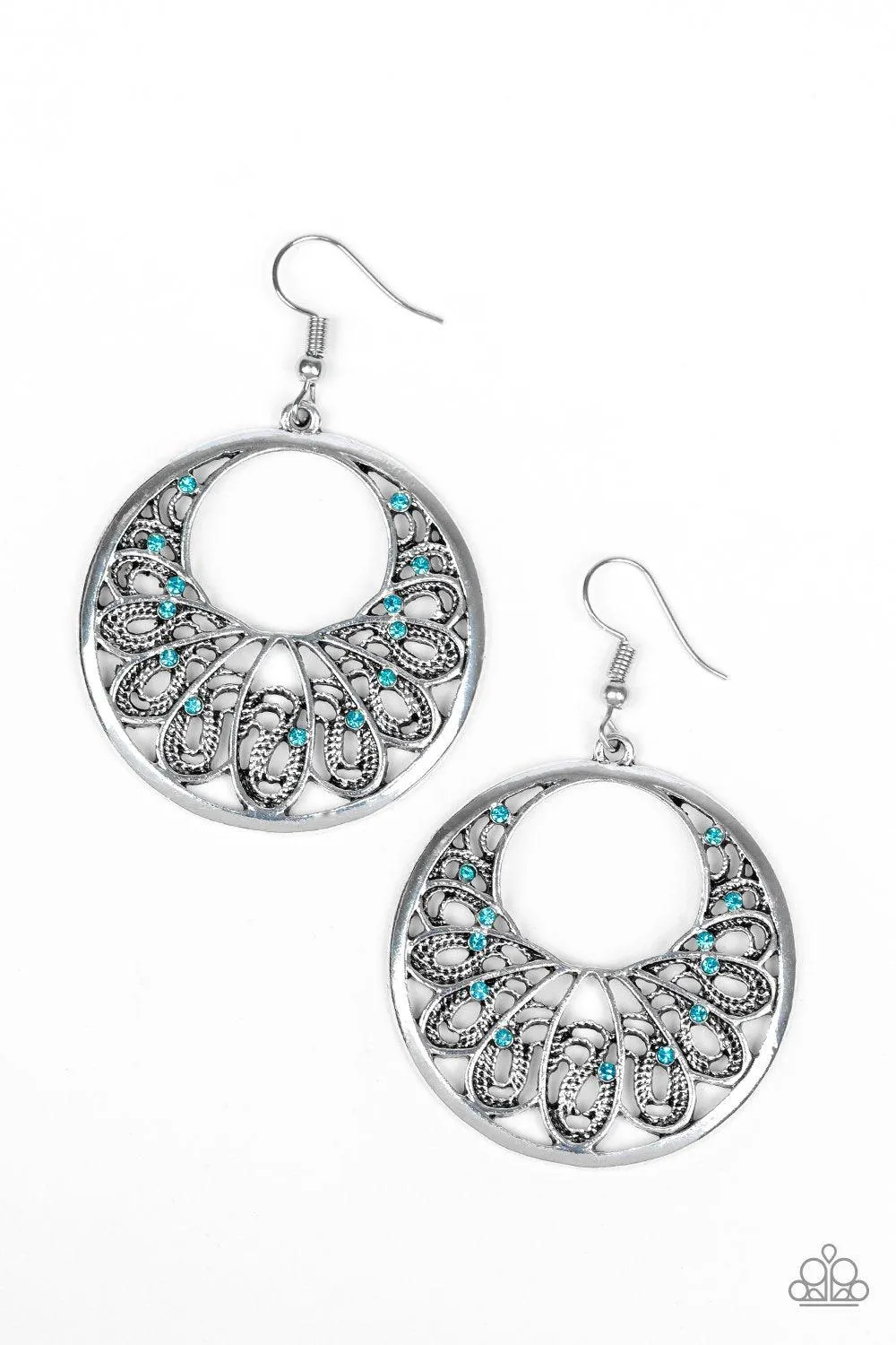 Fancy That Blue and Silver Filigree Earrings - Paparazzi Accessories