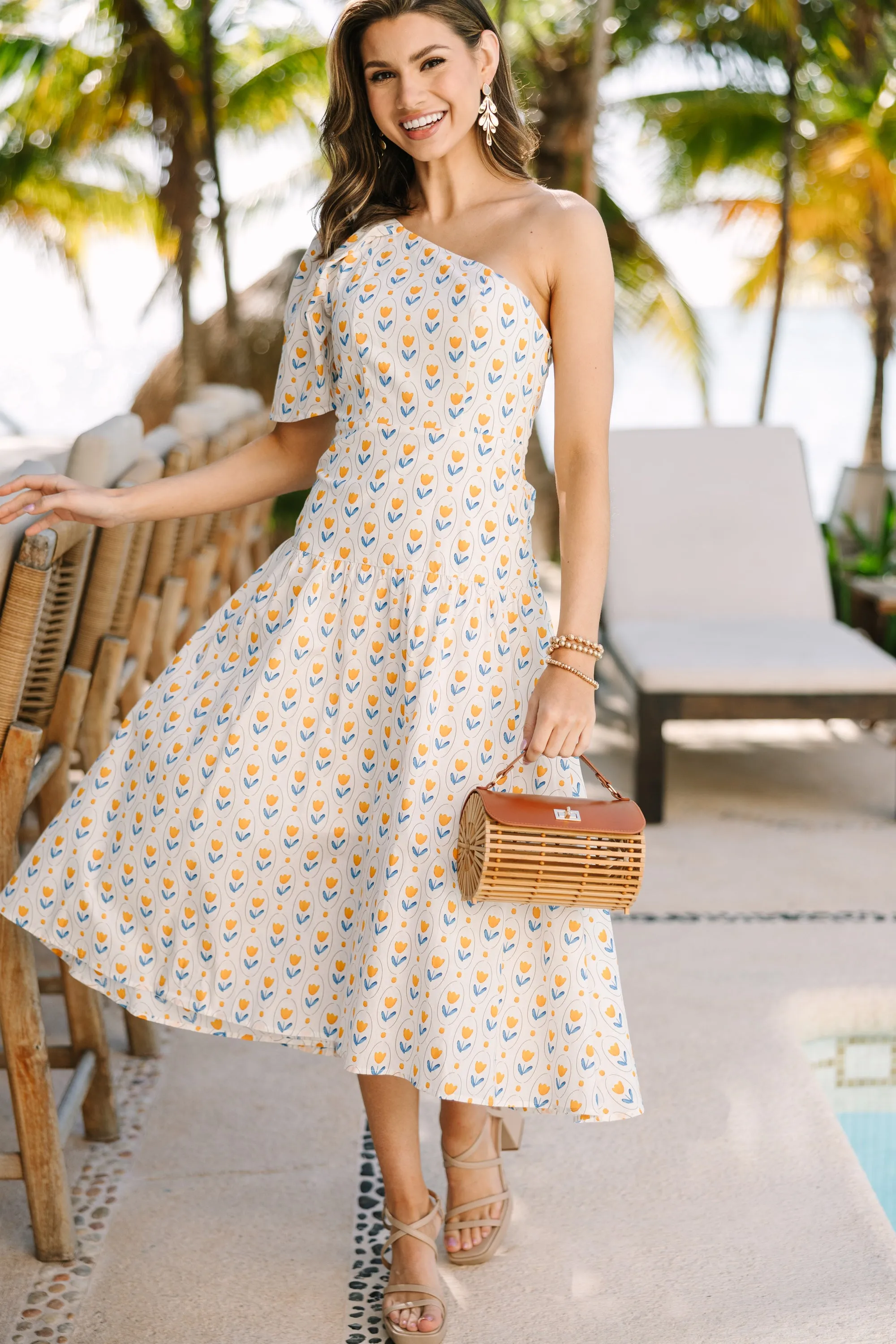 From The Top Yellow Floral Midi Dress