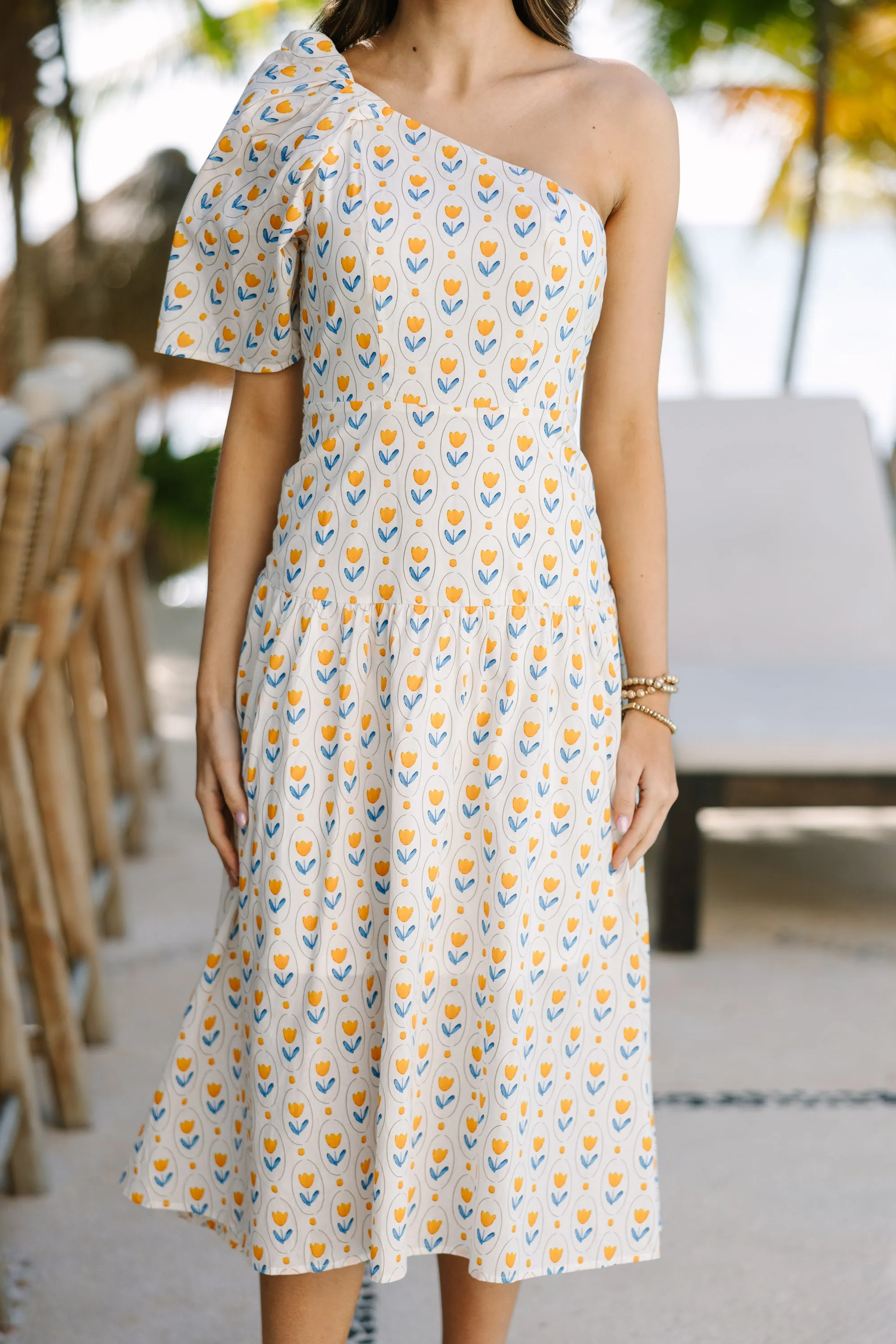 From The Top Yellow Floral Midi Dress