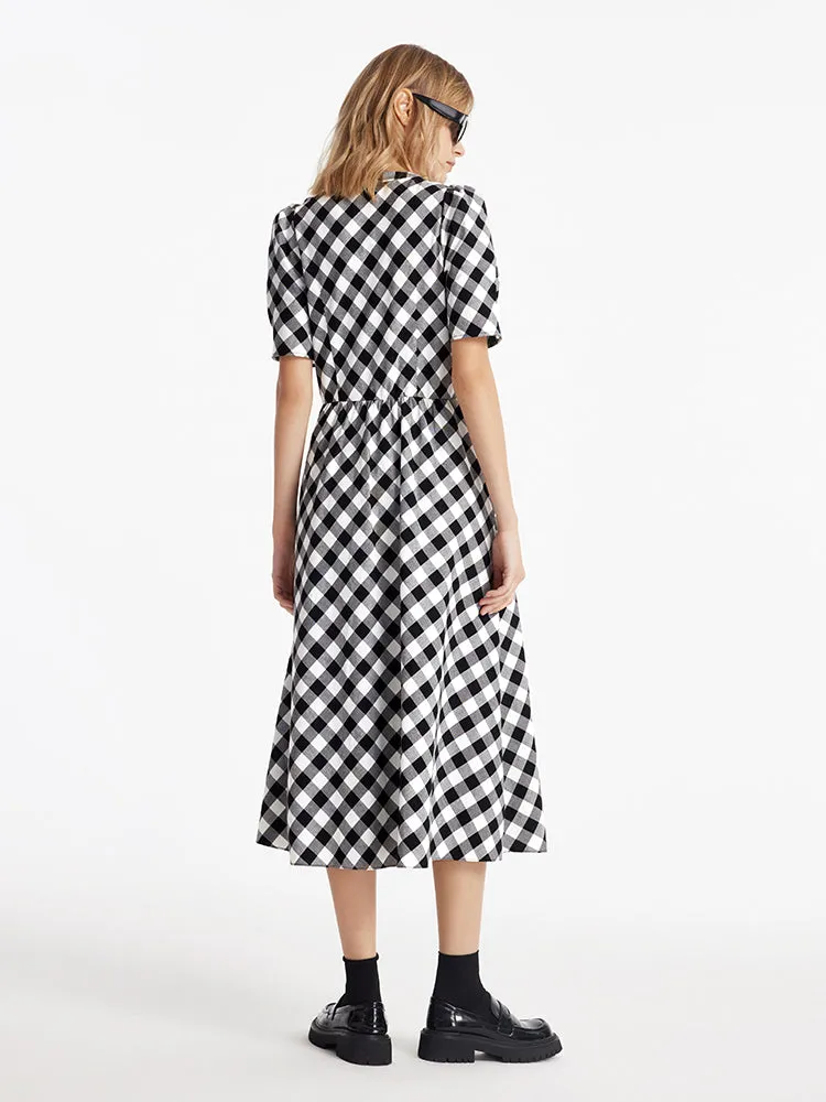 Gingham V-Neck Women Maxi Dress