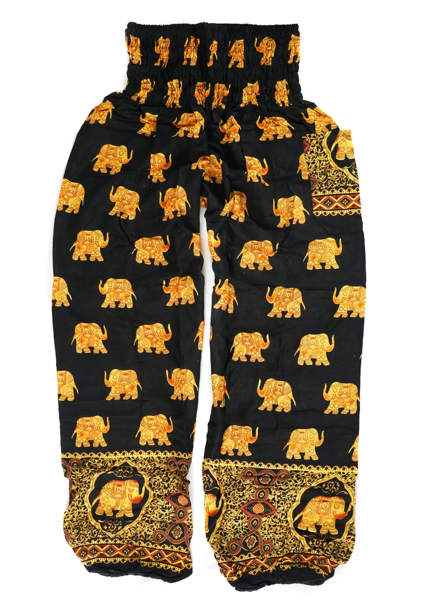 Gold Black Elephant Harem Pants