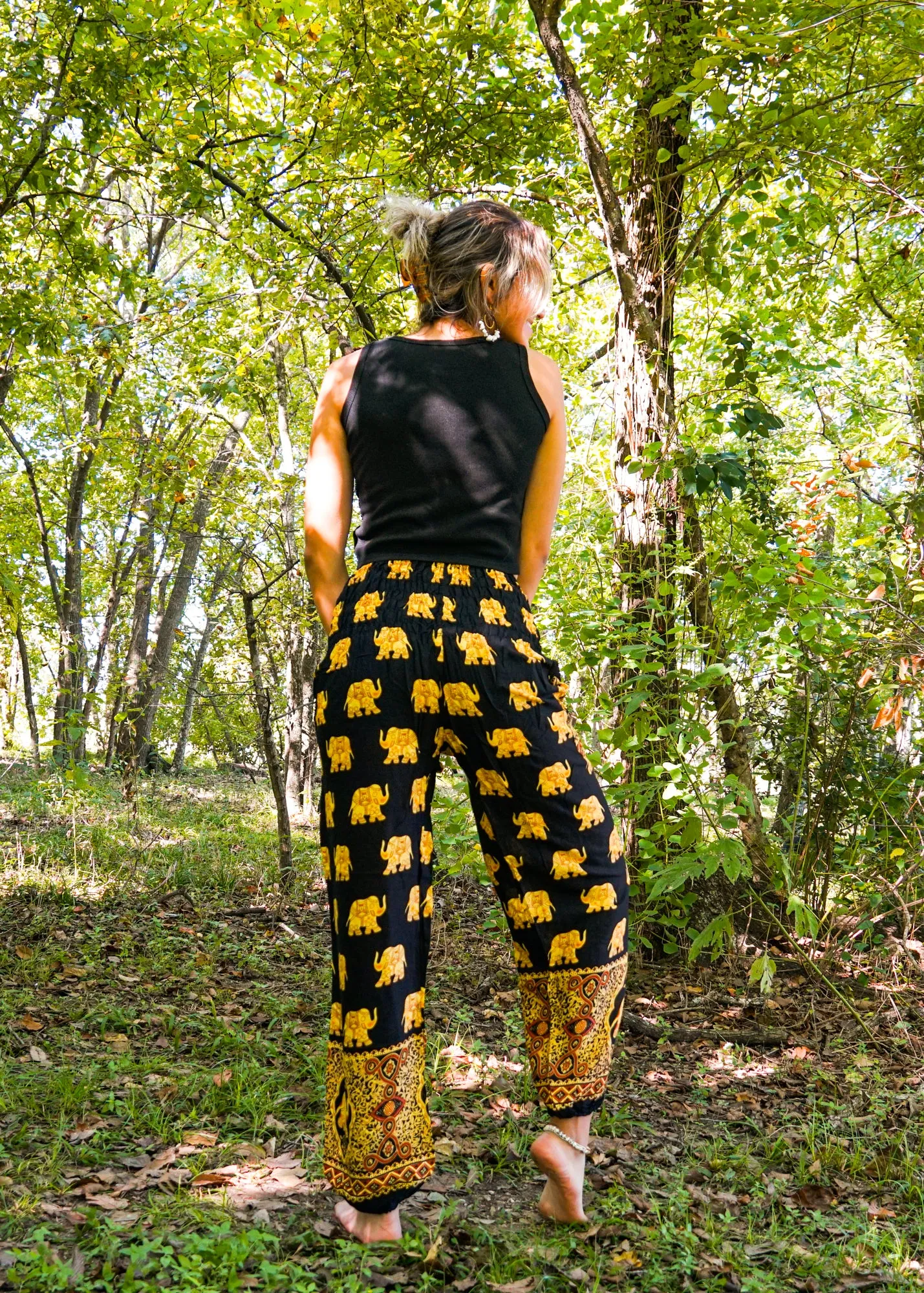 Gold Black Elephant Harem Pants