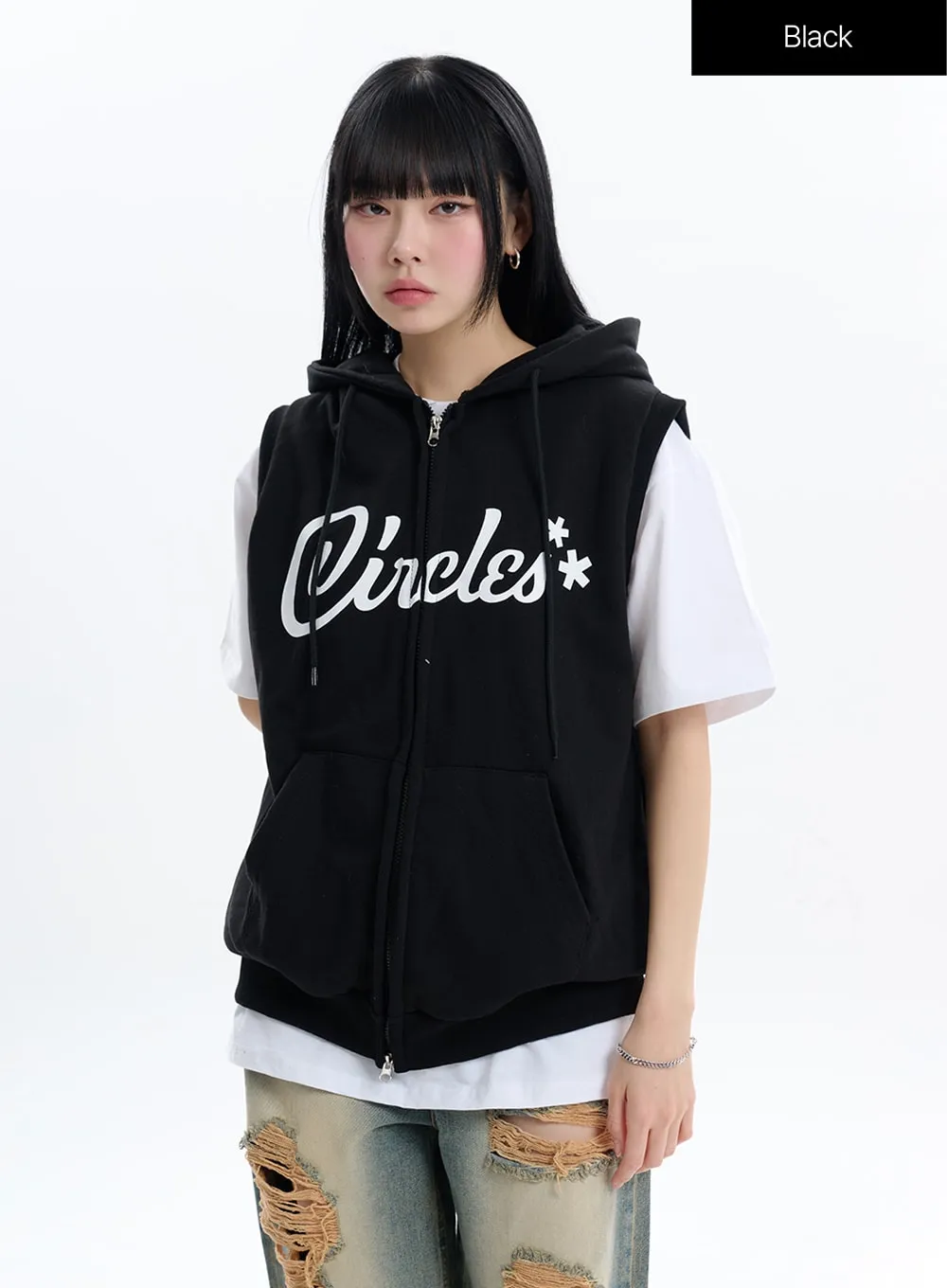 Graphic Lettering Hoodie Vest Jacket IF413